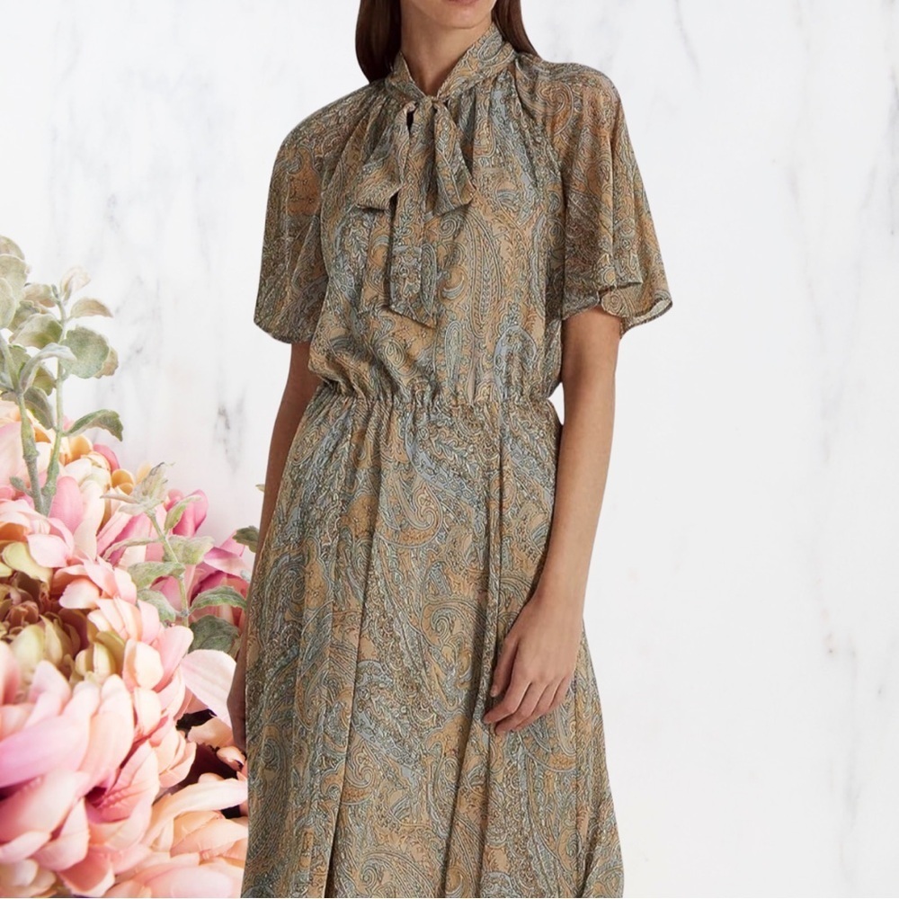Lauren Ralph Lauren Women's Paisley Georgette Tie-Neck Dress~ NWT! - Picture 4 of 14